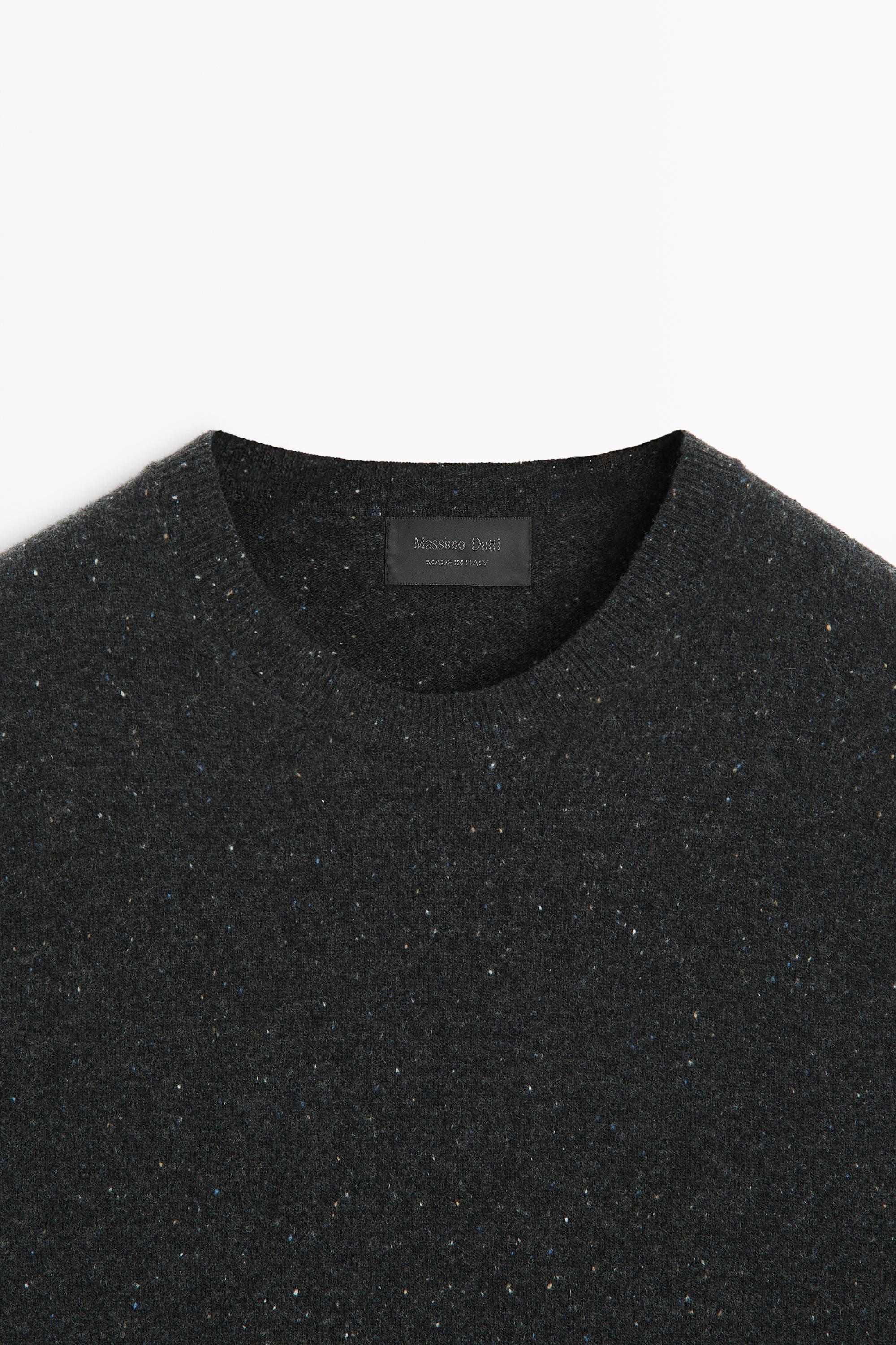 Wool-blend round neck knit sweater